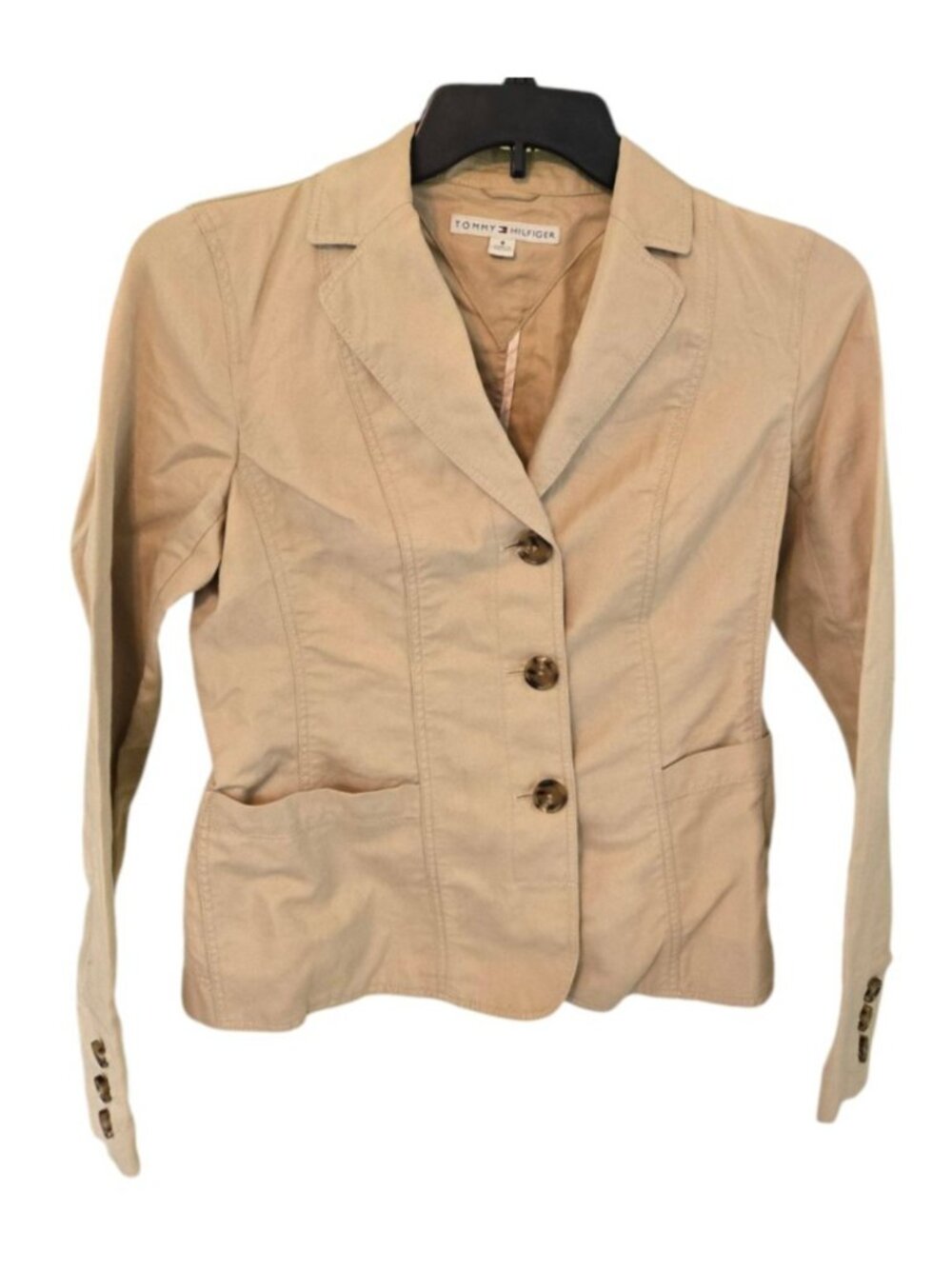 Tommy Hilfiger Vintage Linen Blend Blazer Women's Sz 8 Fitted Front Pockets Y2K